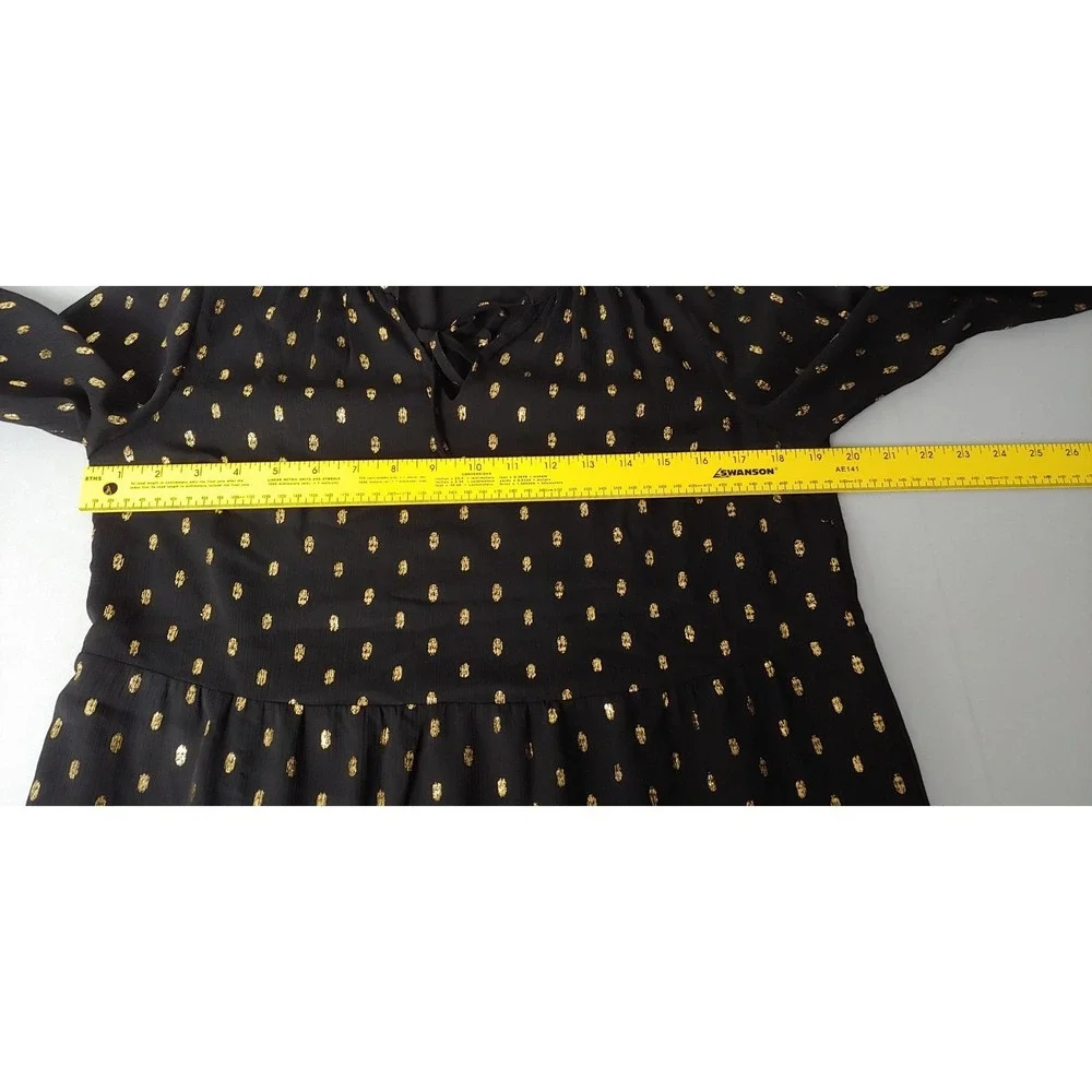 02 LOFT Outlet Petite Medium Petite Black Gold Metallic Dot Tiered Tunic‎ Blouse